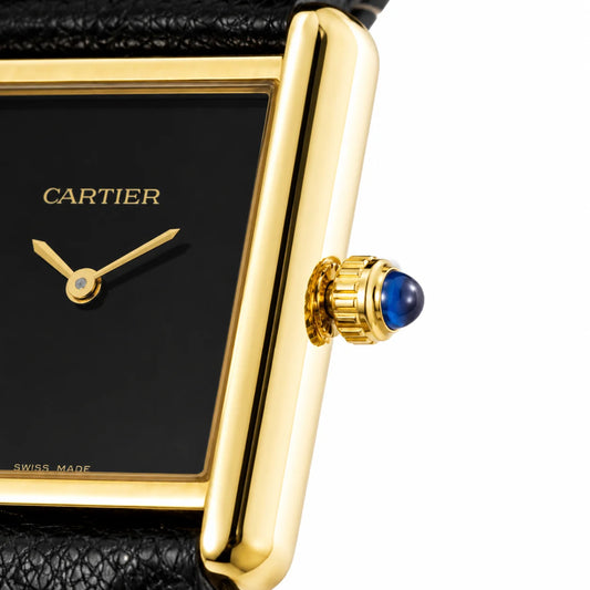 Cartier Leather Strap Elegant Rectangular Tank Watch