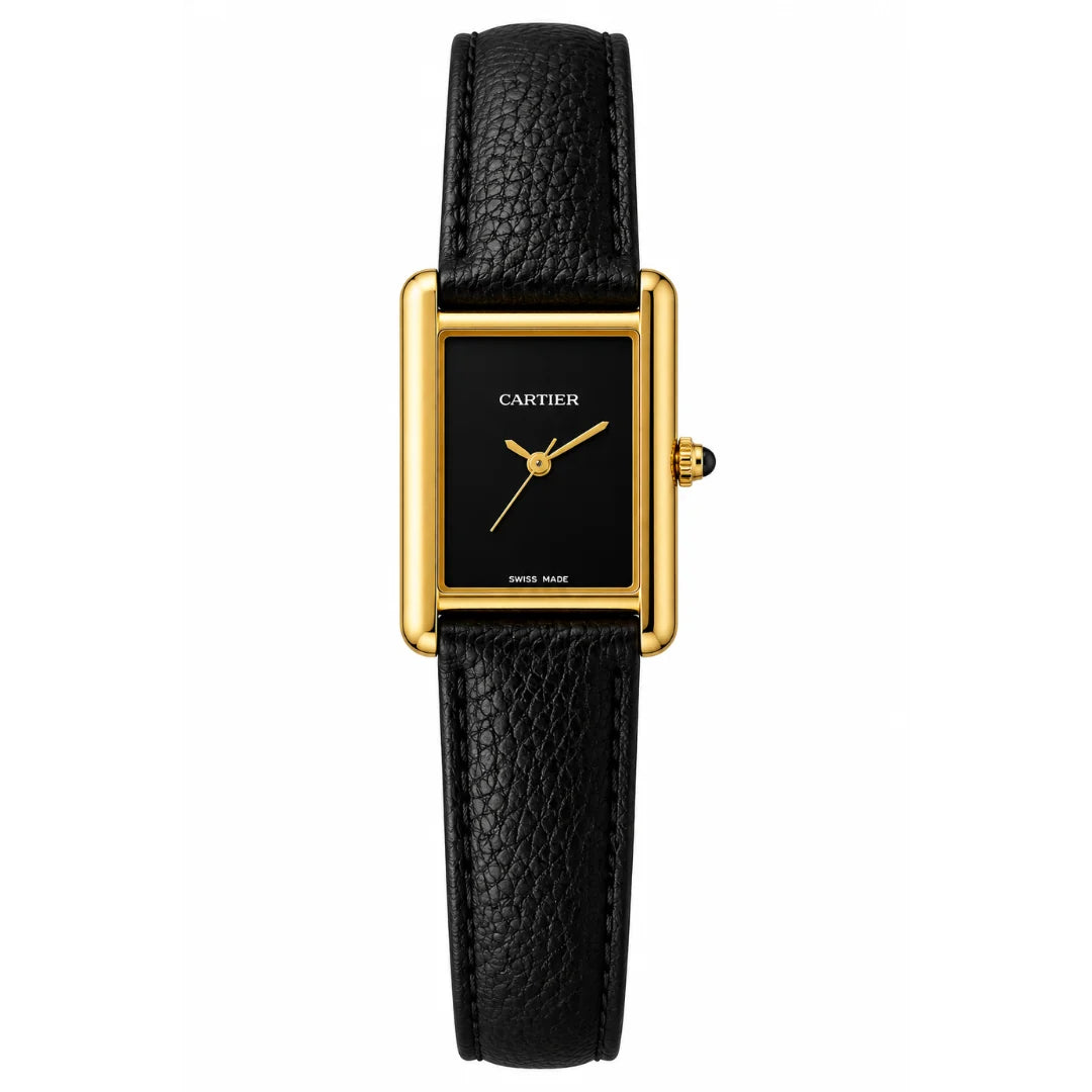 Cartier Leather Strap Elegant Rectangular Tank Watch