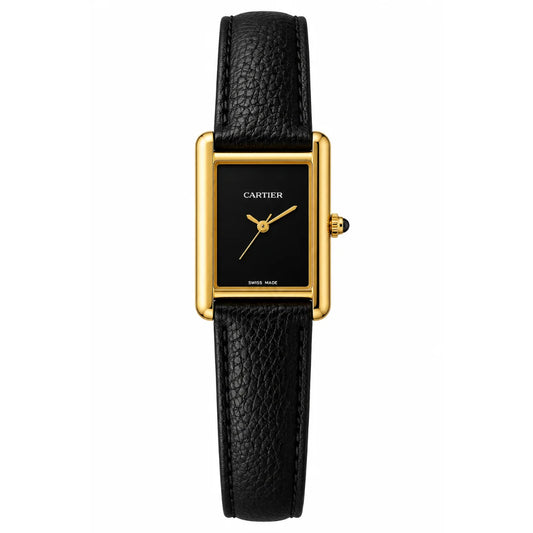 Cartier Leather Strap Elegant Rectangular Tank Watch